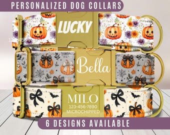 Pumpkin Dog Collar, Personalized Dog Collar with Name, Custom Engraved Dog Collar, Cute Halloween Puppy Collar, Fall Leash, Dog Gift, Pet ID