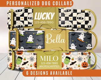 Halloween Dog Collar, Personalized Dog Collar With Name, Engraved Dog Collar, Custom Monster Dog Collar, Leash,  Puppy Collar, Small-XLarge