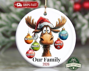Custom Family Ornament 2026–Personalized Funny Christmas Ornament–Family Name Keepsake-Moose Ornament-Funny Christmas Gift