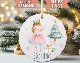 Personalized Princess Christmas Ornament 2025–Custom Name Ballerina Ornament for Girls–Pink Holiday Keepsake–Cute Princess Design-Ships Fast