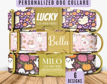 Ghost Dog Collar, Personalized Halloween Dog Collar With Name, Engraved Dog Collar, Custom Engraved Dog Collar, Leash, Puppy Collar,Dog Gift