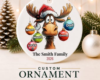 Custom Family Ornament 2026–Personalized Funny Christmas Ornament–Family Name Keepsake-Moose Ornament-Funny Christmas Gift