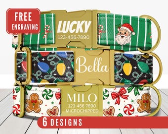 Christmas Dog Collar, Personalized Dog Collar With Name, Engraved Dog Collar, Custom Holiday Dog Collar, Leash,  Puppy Collar, Dog Accessory