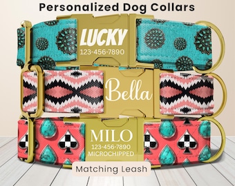 Cowgirl Dog Collar, Personalized Engraved Name Collar, Turquoise Western, Dog Collar, Cute Girl Dog Collar,Custom Pet ID Collar,Puppy Collar
