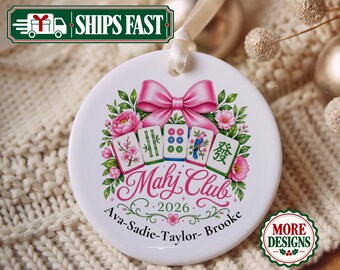 Personalized Mahjong Ornament, Mahj Club Christmas Ornament 2026, Custom Names Mahjong Gift, Mahjong Friends Game Night Keepsake