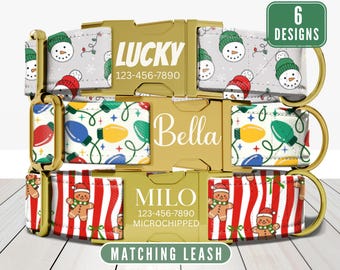 Christmas Dog Collar, Personalized Dog Collar With Name, Engraved Dog Collar, Custom Holiday Dog Collar, Leash,  Puppy Collar, Dog Accessory