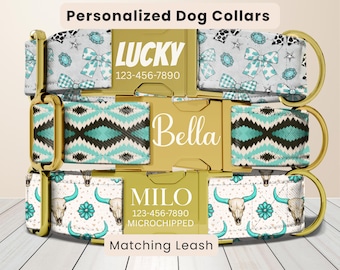 Cowgirl Dog Collar, Personalized Engraved Name Collar, Turquoise Western, Dog Collar, Cute Girl Dog Collar,Custom Pet ID Collar,Puppy Collar