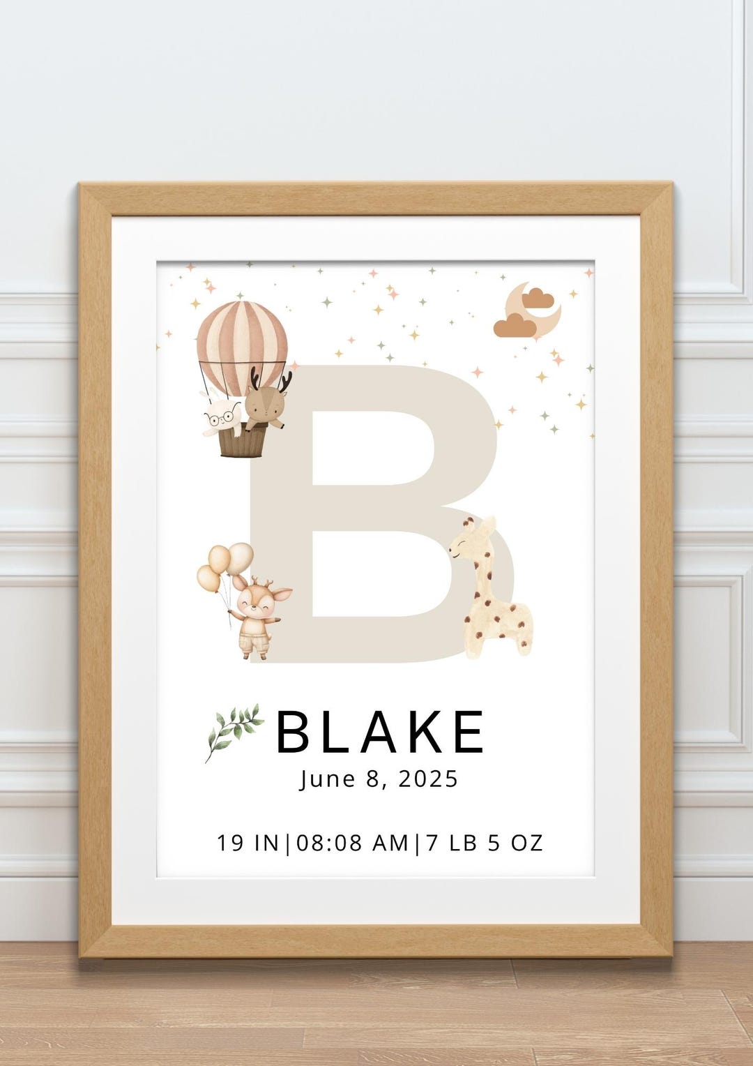 Personalized Baby Birth Stats Print | Hot Air Balloon Animal Nursery ...