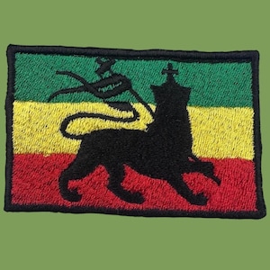 Rasta Lion of Judah Patch -  3x2" - Rastafari Reggae Style - Embroidered Iron On Badge - hippie  Ethiopia On Clothing Applique Bob Marley