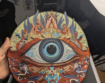 XXL Mystic Eye Back Patch 30cm, Embroidered Iron On Jacket Patch for Hoodie & Denim, Psytrance Psychedelic Festival Custom Streetwear sew