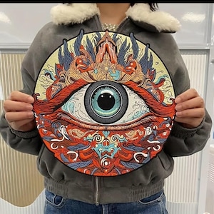 XXL Mystic Eye Embroidered iron on Back Patch 30cm Round Jacket Patch for Hoodie, Denim or Custom Streetwear psytrance psycafalic festival