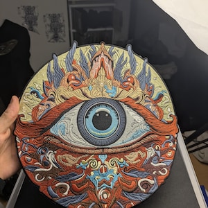 XXL Mystic Eye Broderad Stryk-på Baklapp 30cm Rund Jackalapp för Hoodie, Denim eller Anpassad Streetwear Psytrance Psycafalic Festival