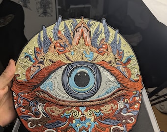 XXL Mystic Eye Embroidered iron on Back Patch 30cm Round Jacket Patch for Hoodie, Denim or Custom Streetwear psytrance psycafalic festival