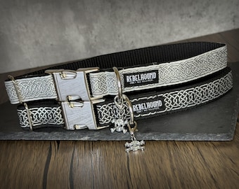 MORRIGAN Celtic Knots Dog Collar – Handmade Adjustable Collar in Silver or Black – For Small, Medium and Large Dogs