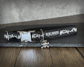 PRIMAL Tribal Dog Collar  – Handmade Adjustable Collar in Black and Silver for XS, Small and Medium Dogs