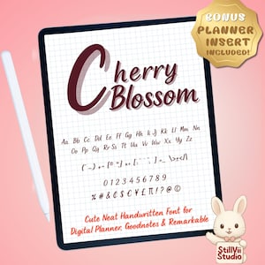 Fuente manuscrita elegante para planificador digital, Goodnotes y Remarkable, diario, estudio, escritura minimalista: Cherry Blossom.