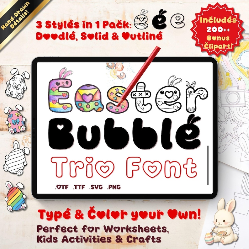 Easter Raffle Bubble Text Easter Bubble Font Trio | Hand Drawn Layered Doodle Alphabet SVG ...