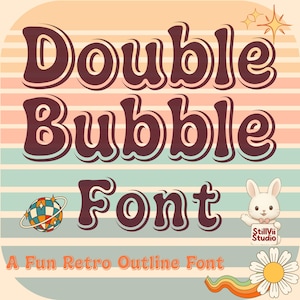 Doppelblasen-Schriftart | Retro-Umrissschrift | Hohlblasenbuchstaben | Lustiges Vintage-Malbuchdesign
