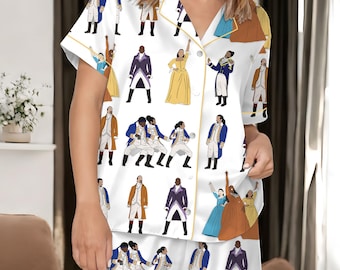 Ensemble de pyjama musical en satin Hamilton | Vêtements de nuit de l'histoire de Broadway, pyjamas tendance, ensemble de pyjamas pour femme, cadeau pour elle
