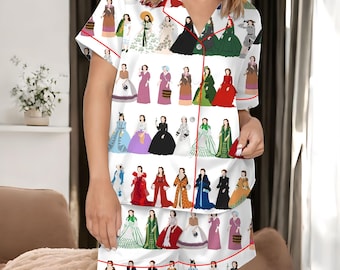 Ensemble de pyjama imprimé robe Scarlett O'Hara, vêtements de nuit vintage Autant en emporte le vent, pyjama à manches longues en satin, cadeau classique pour les cinéphiles
