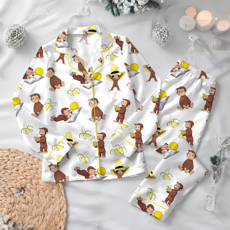 Ensemble de pyjama en satin de singe Punch, tenue de nuit confortable, vêtements de nuit avec animaux mignons, pyjama de famille assorti punch singe, ensemble de pyjama assorti pour enfant image 7