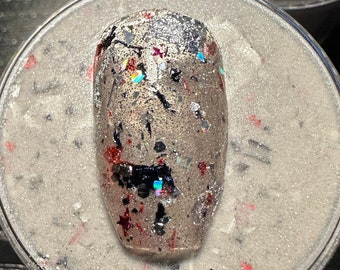 Ramzi - Silver, Red and Black Holo Flake Nail Dip Glitter Acrylic Powder