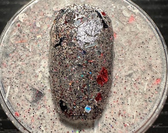 Unabom - Silver, Red and Black Holo Flake Nail Dip Glitter Acrylic Powder