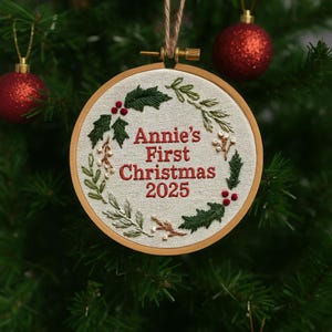 Embroidered Baby&#39;s First Christmas Ornament, Embroidered Hoop Ornament, Christmas Decor, Holiday Decor, Christmas Tree Decor