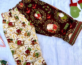100% Cotton Patchwork Christmas Baby and Toddler Pants l Fully Lined Grow With Me Holiday Pants for Babies and Kids l The Sprouting Stitch