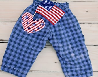 Gingham Heart Patch Baby Pants: 4th of July Toddler Clothes