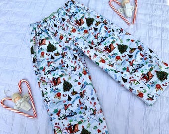 100% Cotton Patchwork Christmas Baby and Toddler Pants l Fully Lined Grow With Me Holiday Pants for Babies and Kids l The Sprouting Stitch