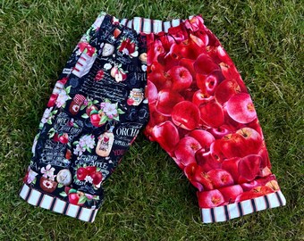 Apple Orchard Baby Pants, Reversible Cotton Grow-With-Me Pants (9-12 Months)