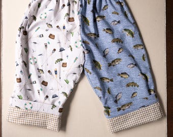 Fishing Baby Pants, 100% Cotton Lined Grow-With-Me Pants