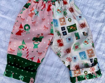 100% Cotton Patchwork Christmas Baby/ Toddler Pants l Fully Lined Grow With Me Holiday Pants for Kids l The Sprouting Stitch