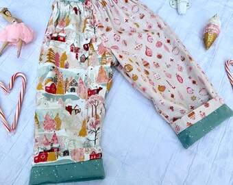 100% Cotton Patchwork Christmas Baby and Toddler Pants l Fully Lined Grow With Me Holiday Pants for Babies and Kids l The Sprouting Stitch