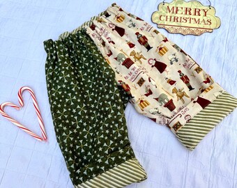 100% Cotton Patchwork Christmas Baby and Toddler Pants l Fully Lined Grow With Me Holiday Pants for Babies and Kids l The Sprouting Stitch