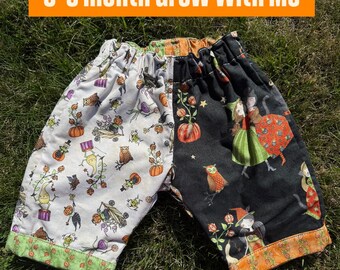100% Cotton Patchwork Halloween Baby Pants l Fully Lined Grow With Me Holiday Pants for Babies l The Sprouting Stitch