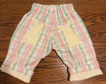 Grow With Me Easter Bunny Patch Pants | Handmade Baby Pants | Easter Baby Outfit | 9–12 Months and Beyond