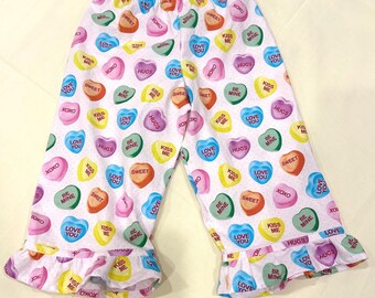 Toddler and Kid Valentine’s Outfit Cotton Conversation Heart Pants Size 12m-8y
