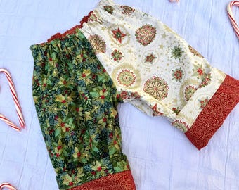100% Cotton Patchwork Christmas Baby and Toddler Pants l Fully Lined Grow With Me Holiday Pants for Babies and Kids l The Sprouting Stitch