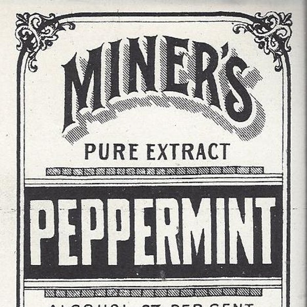 Miner's Peppermint Extract Vintage Bottle Label, 1910s