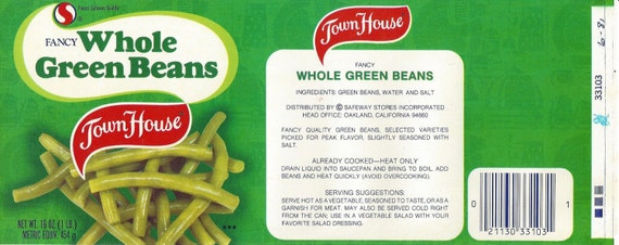 Town House Green Beans Vintage Can Label 1950s | Etsy