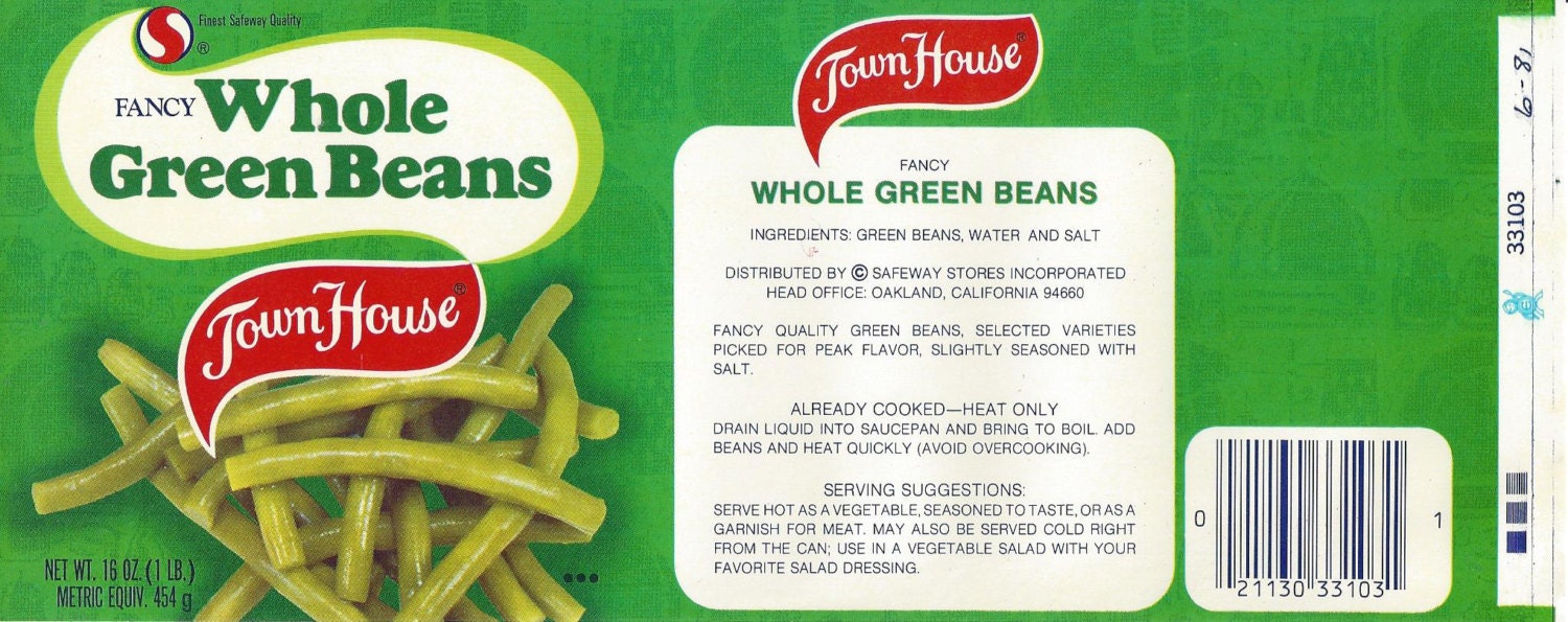 Town House Green Beans Vintage Can Label 1950s Etsy