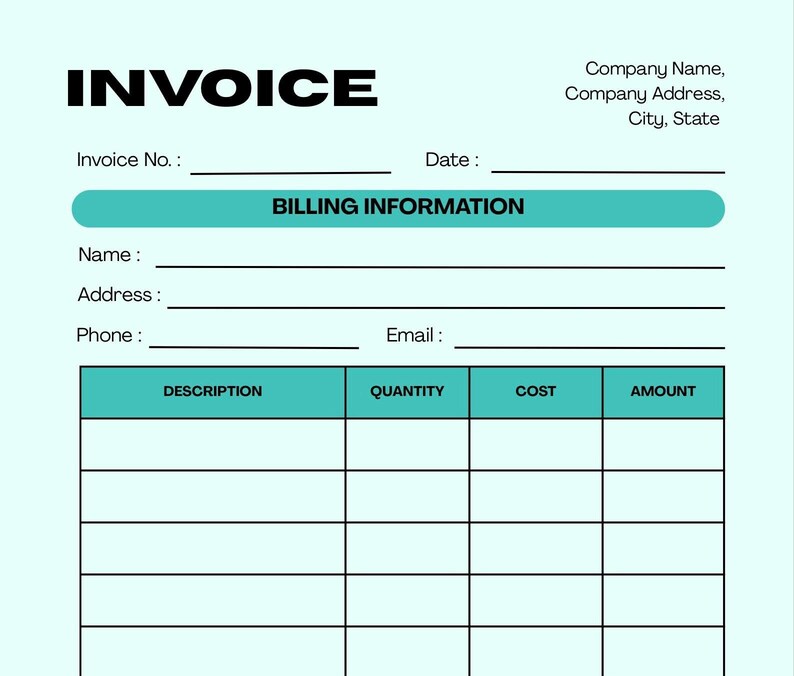 Invoice Template | Minimalist Printable Billing Sheet | PDF & Canva ...