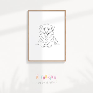 Australian Shepherd Line Art Portrait, Dog Minimalist Wall Art Printable, Pet Hand-draw Artwork Print Gift, Digital Draw Keepsake Present
