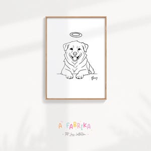 Australian Shepherd Pet Loss Gift Portrait Personalized with Name and Halo, Custom Minimalist Pet Sympathy, Dog Loss Hand-draw Art Memorial