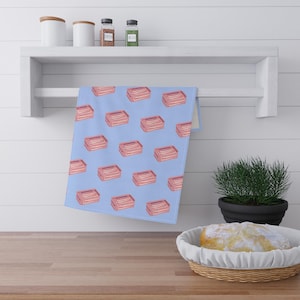 Sardine Girl Summer Tea Towel, Tinned Fish Kitchen Towel, Cotton Towel, Poly Dish Cloth, Coastal Decor, Beach House Gift