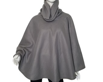 Poncho- cowl neck (converts to hood) steel gray anti-pill flush fleece (one size fits most)