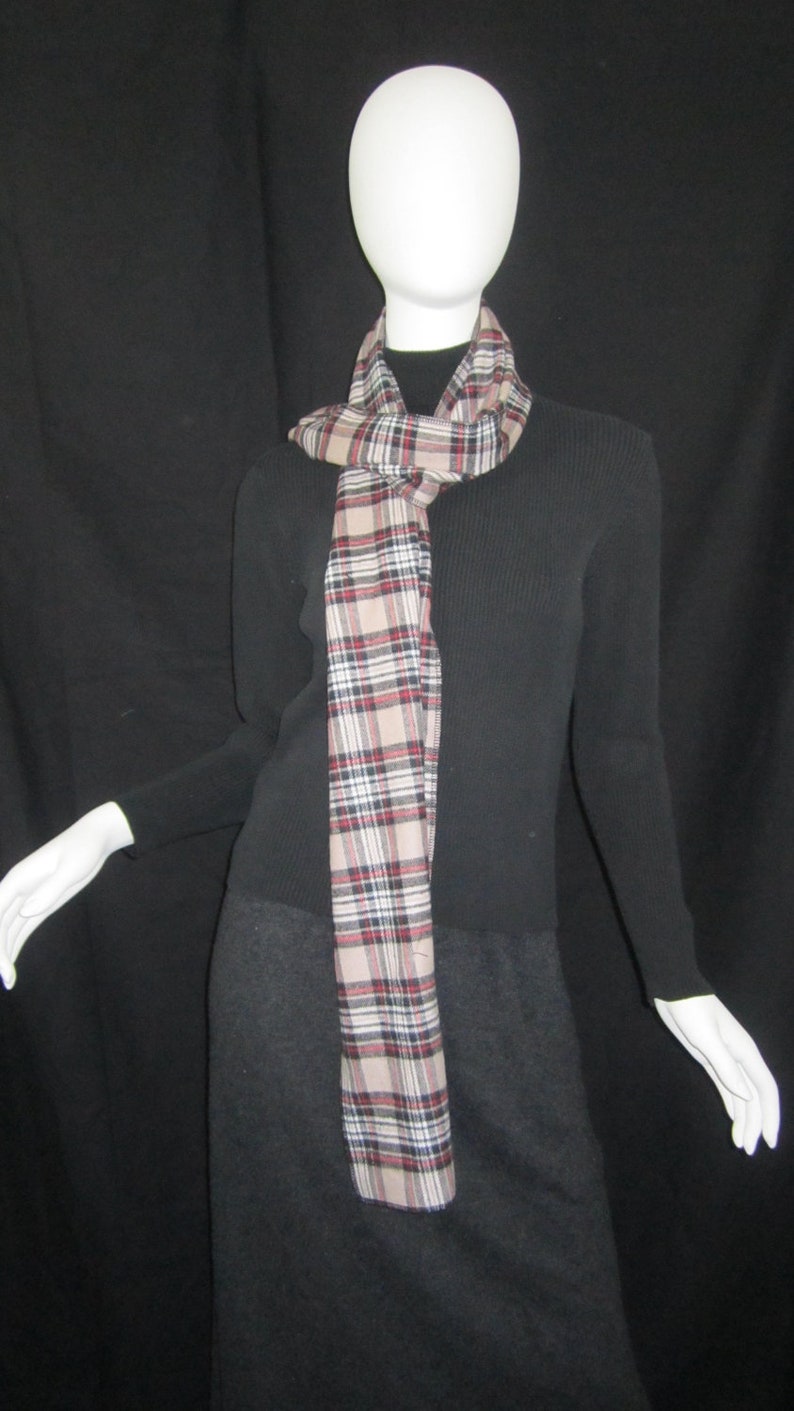 Flannel scarf in plaid black, red and light brown image 3