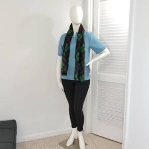 Green, black and red fleece plaid scarf